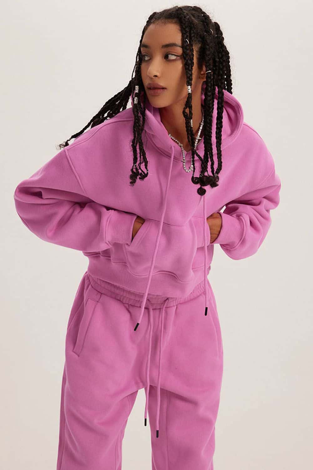 Retro Hooded Pullover Sweatshirt - Fleece-Lined Cropped Hoodie