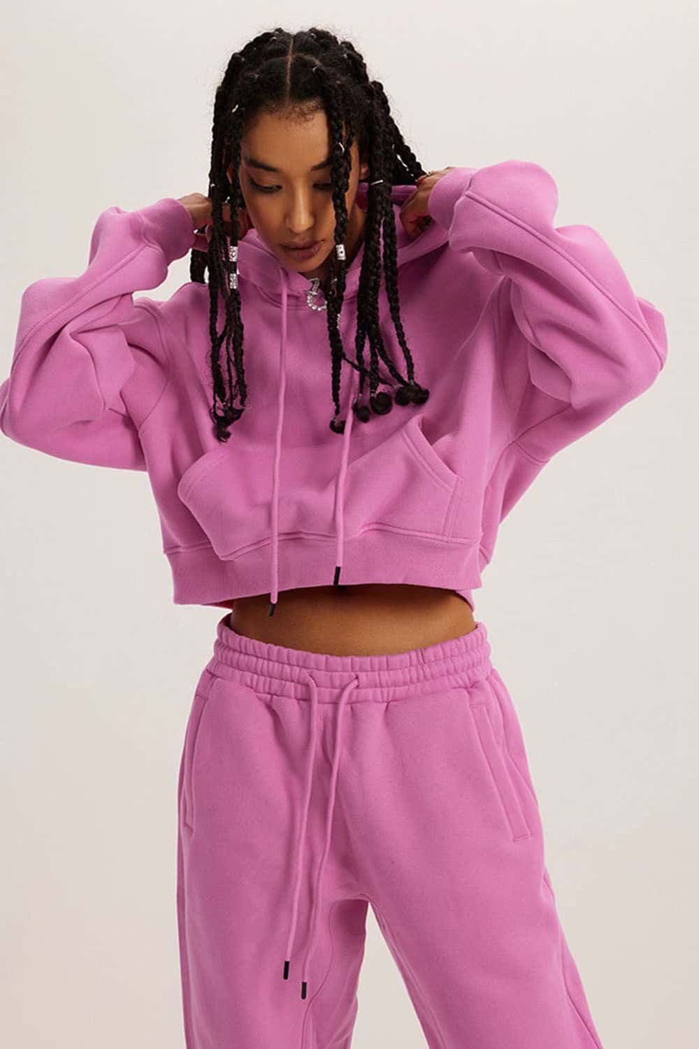 Retro Hooded Pullover Sweatshirt - Fleece-Lined Cropped Hoodie