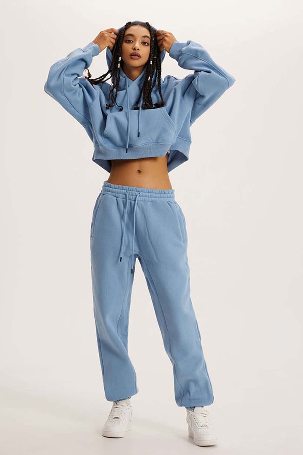 Retro Hooded Pullover Sweatshirt - Fleece-Lined Cropped Hoodie