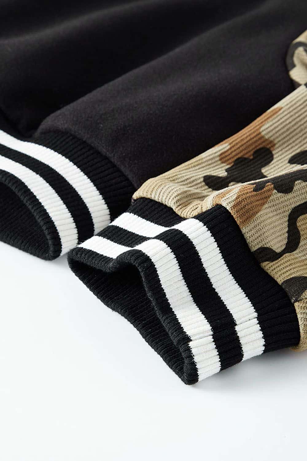 Loose Fit Varsity Jacket - Women's Camo Sleeve Baseball Cardigan