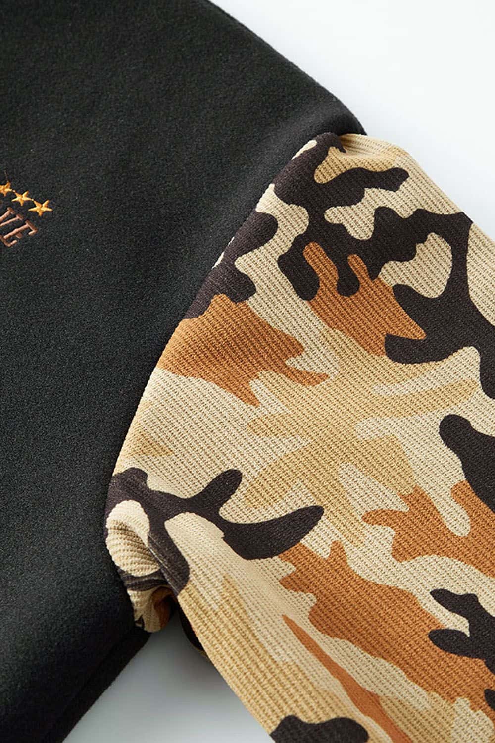 Loose Fit Varsity Jacket - Camo Sleeve Baseball Cardigan