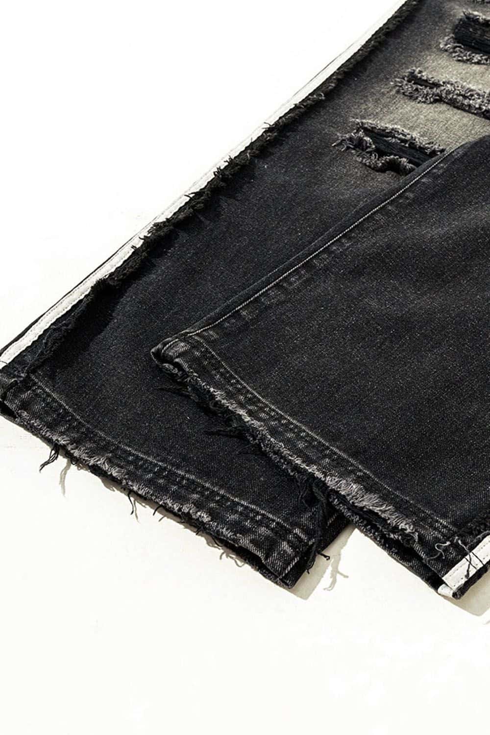 Distressed Wide-Leg Jeans with Sporty Side Stripes - Vintage Streetwear Essential