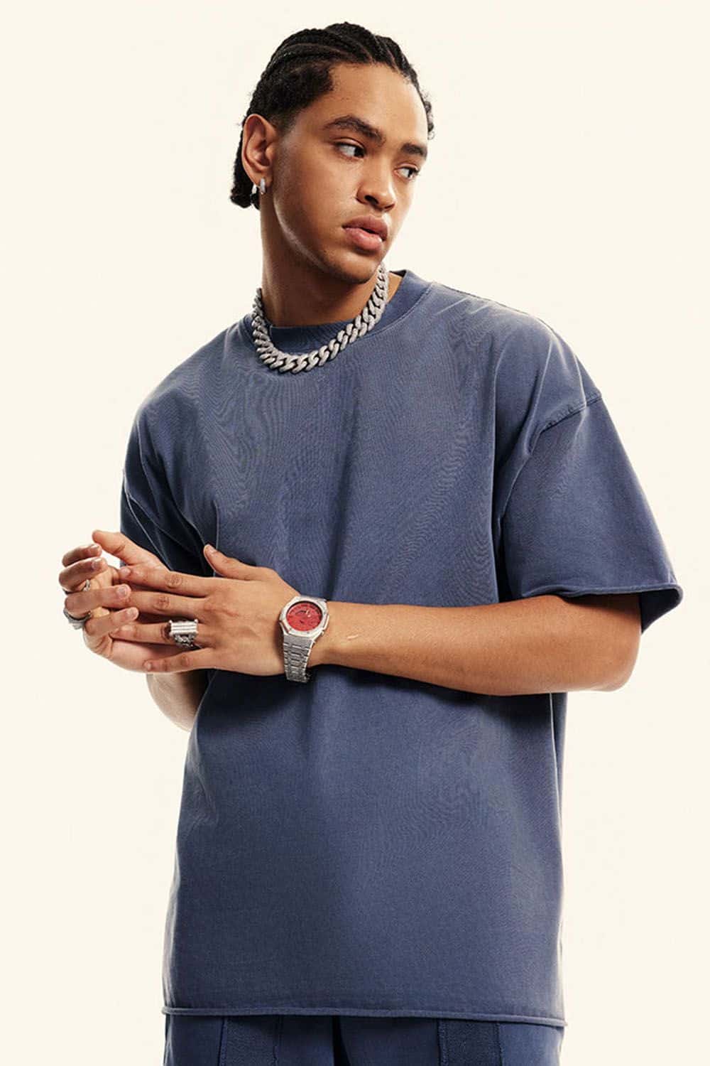 310g Heavyweight Washed Short-Sleeve T-Shirt with Raw Edges