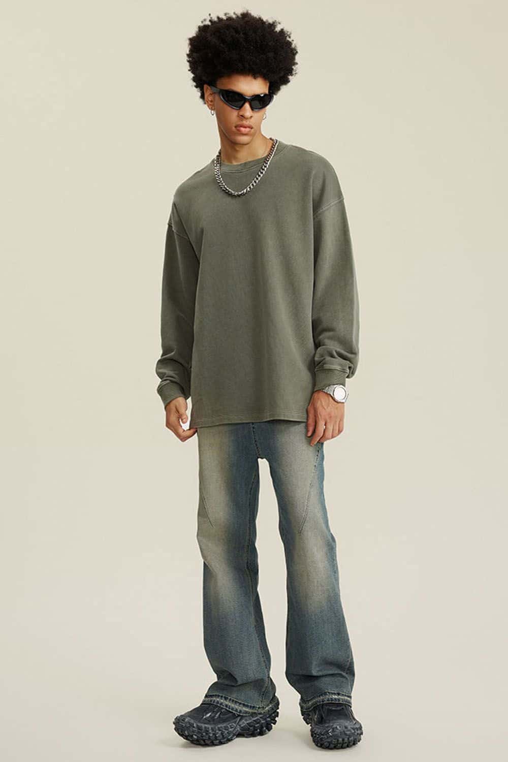 460G Heavyweight Washed Long-Sleeve T-Shirt with Split Hem