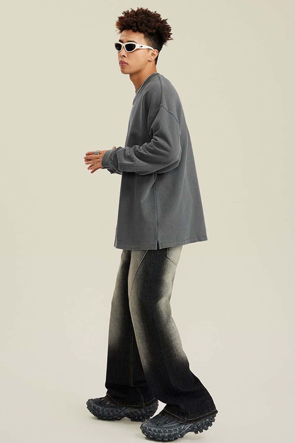 460G Heavyweight Washed Long-Sleeve T-Shirt with Split Hem
