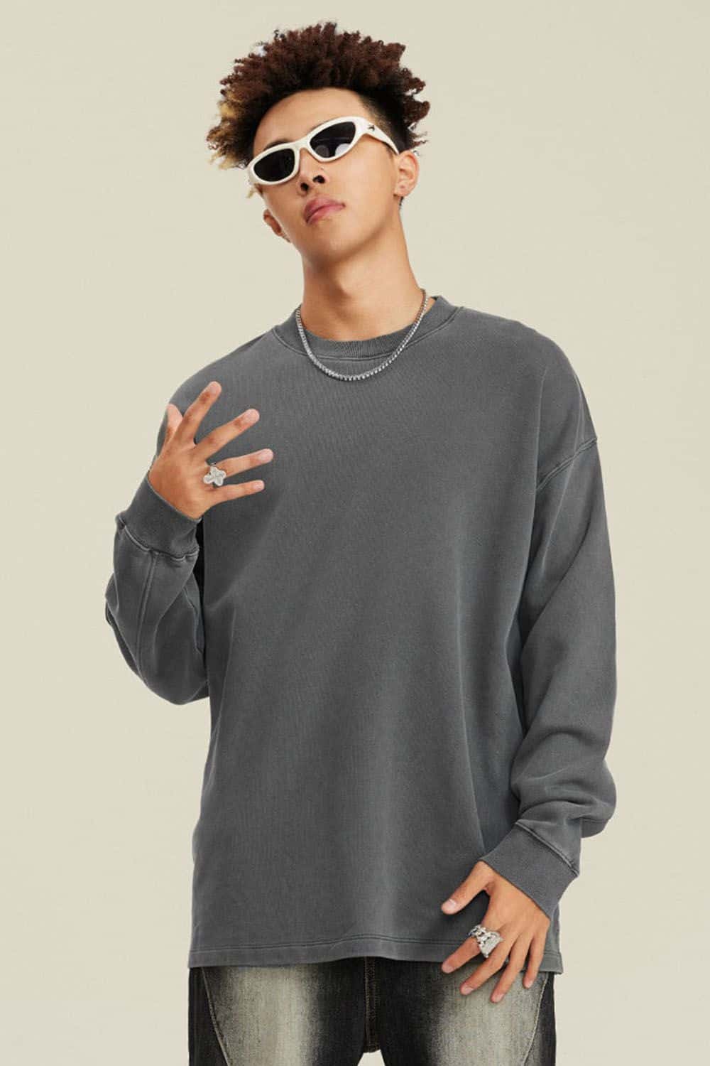460G Heavyweight Washed Long-Sleeve T-Shirt with Split Hem
