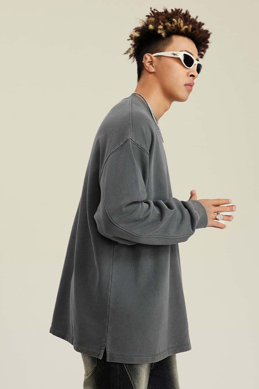 460G Heavyweight Washed Long-Sleeve T-Shirt with Split Hem