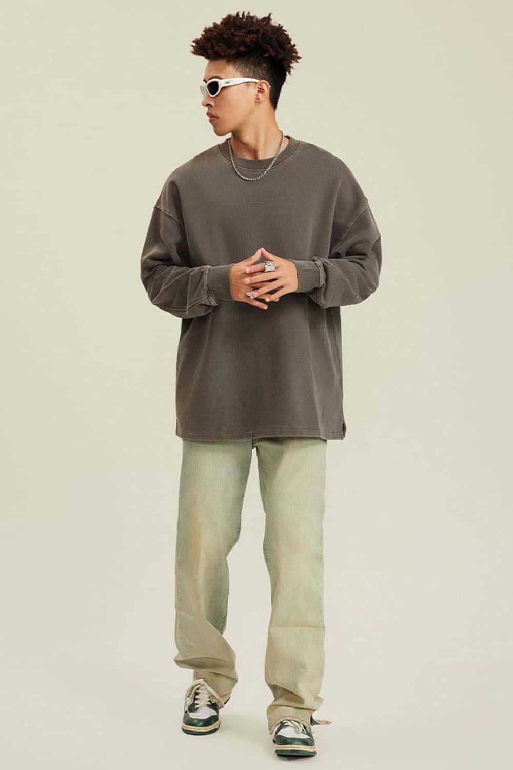 460G Heavyweight Washed Long-Sleeve T-Shirt with Split Hem