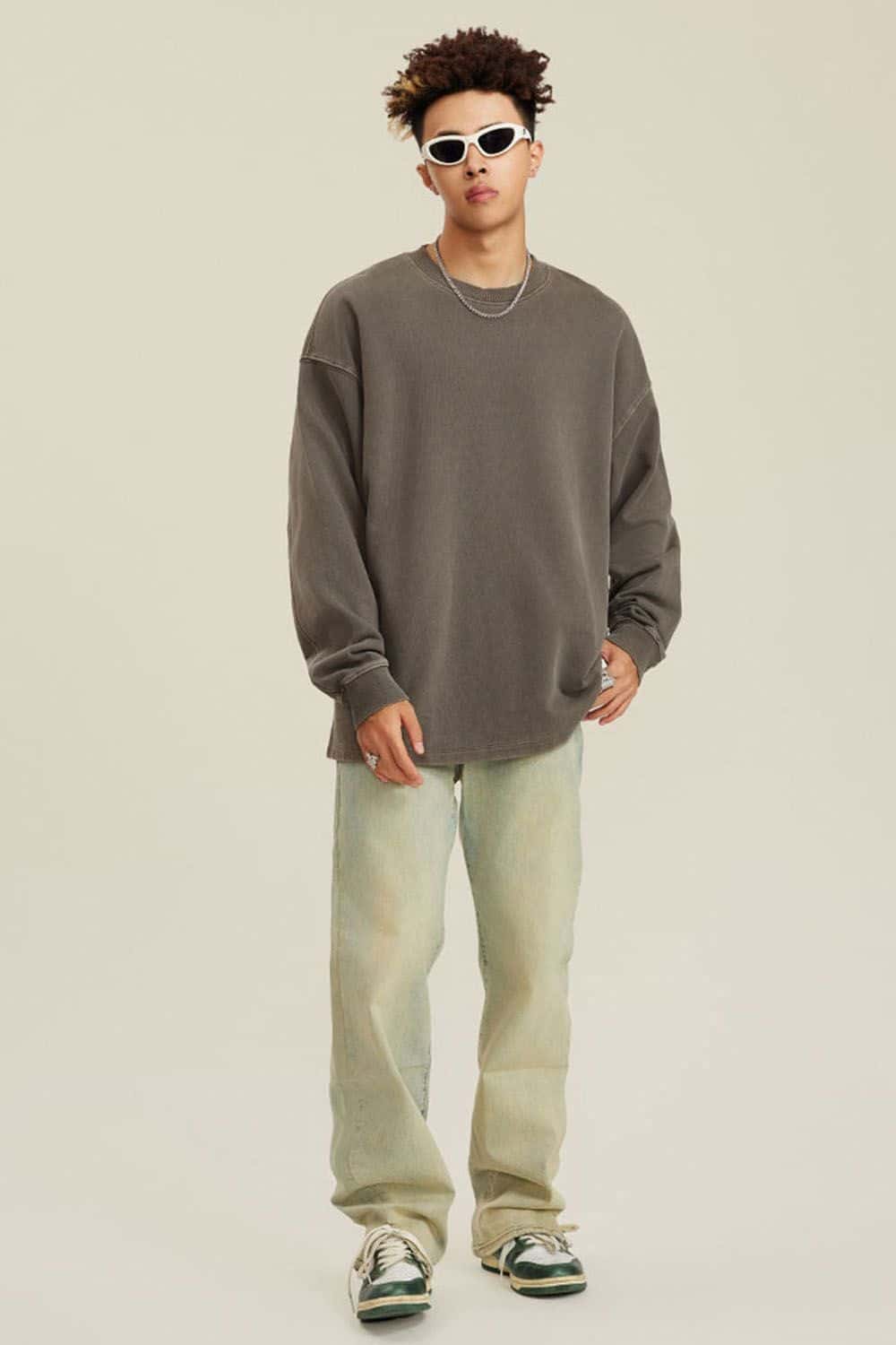 460G Heavyweight Washed Long-Sleeve T-Shirt with Split Hem