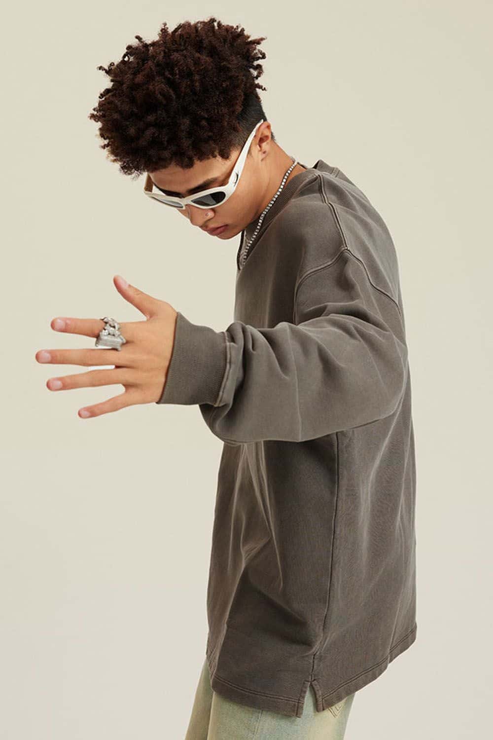 460G Heavyweight Washed Long-Sleeve T-Shirt with Split Hem