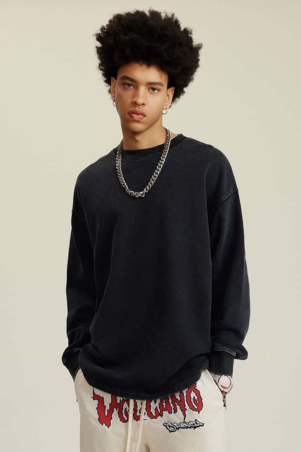 460G Heavyweight Washed Long-Sleeve T-Shirt with Split Hem