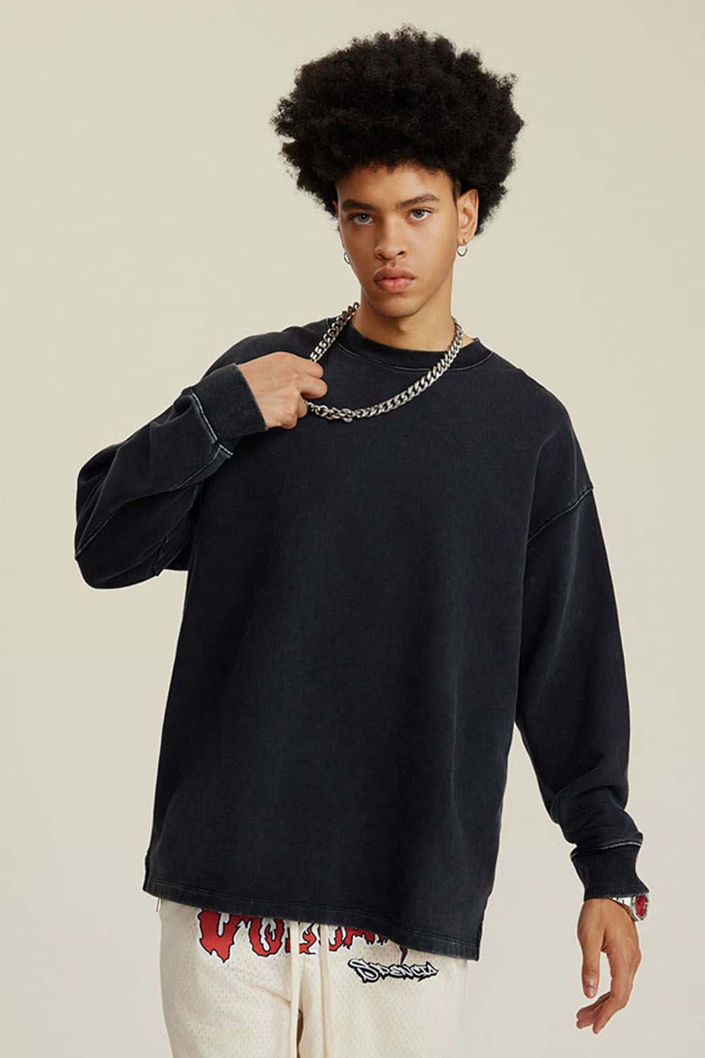 460G Heavyweight Washed Long-Sleeve T-Shirt with Split Hem