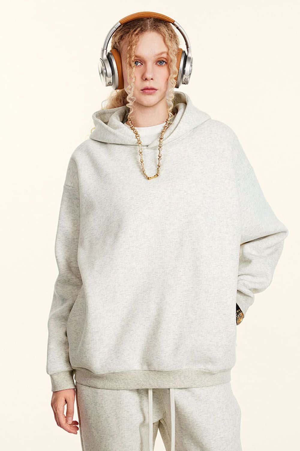 Loose Fleece-Lined Sports Hoodie with Invisible Zipper