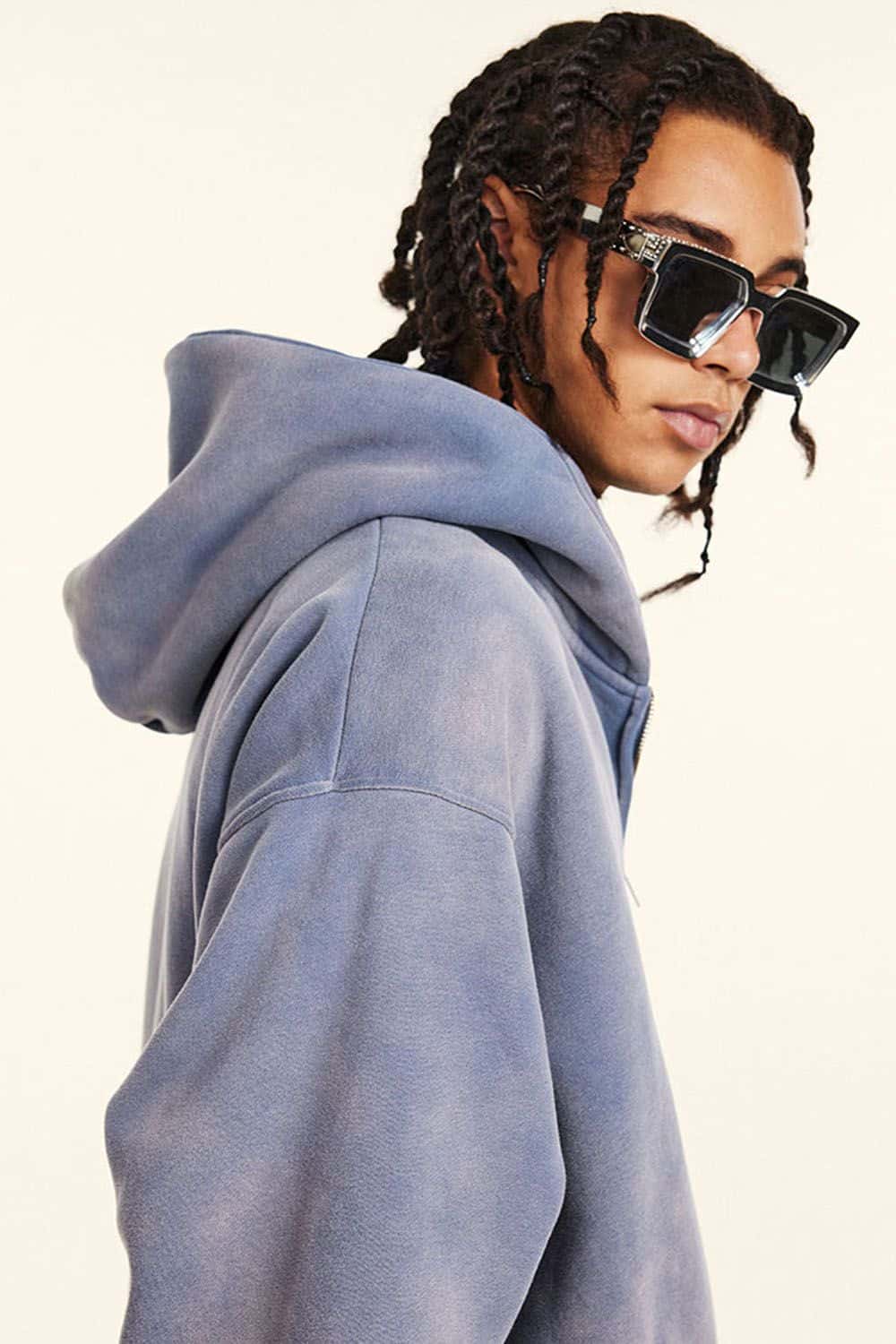 Distressed Fleece-Lined Zip-Up Hoodie
