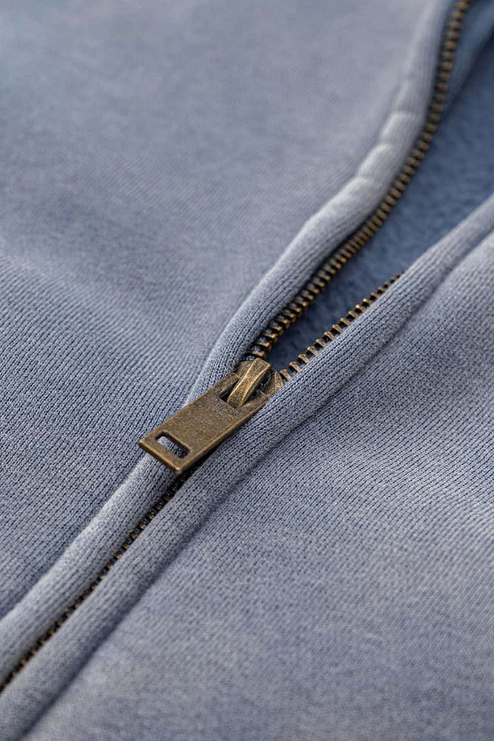 Distressed Fleece-Lined Zip-Up Hoodie