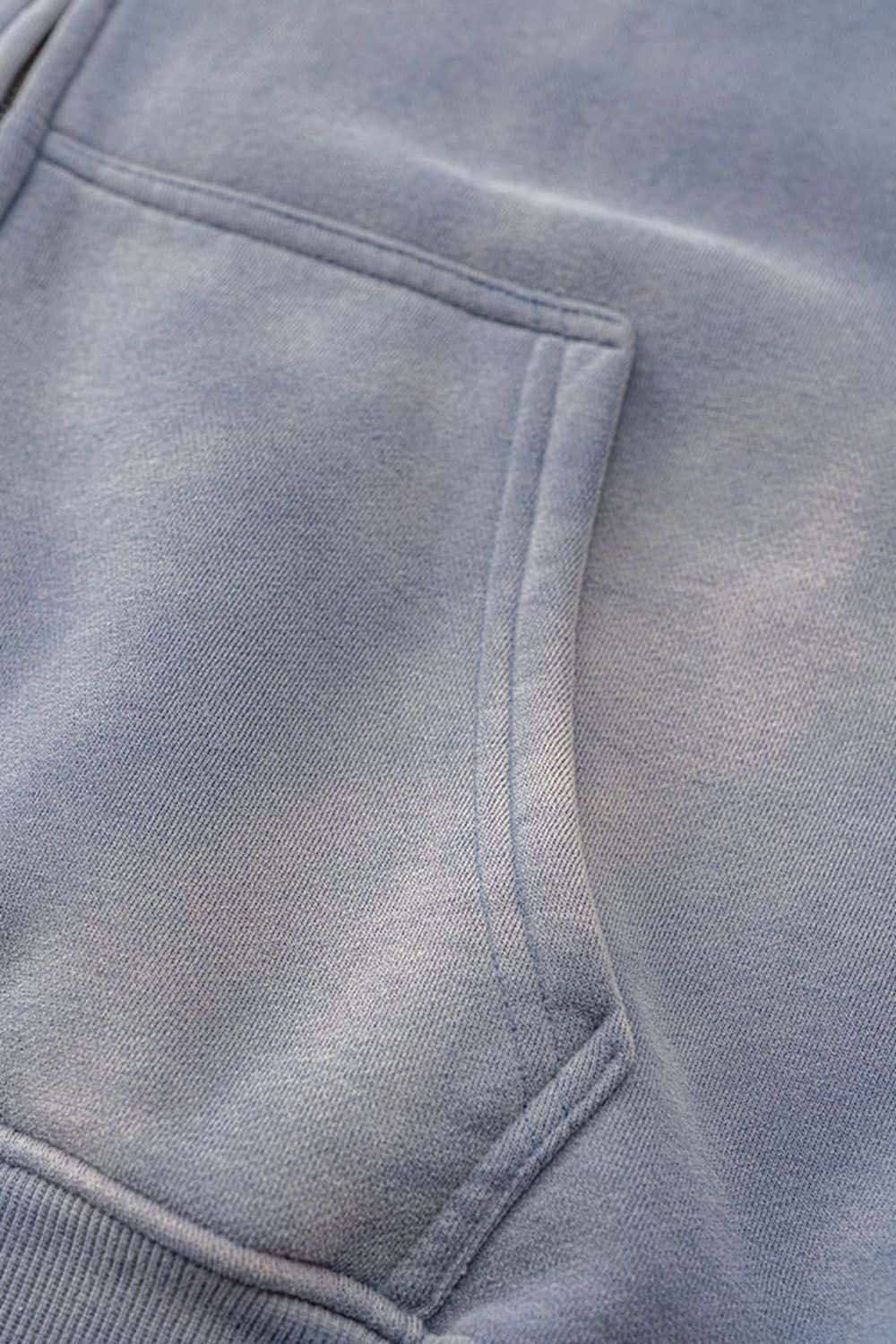 Distressed Fleece-Lined Zip-Up Hoodie