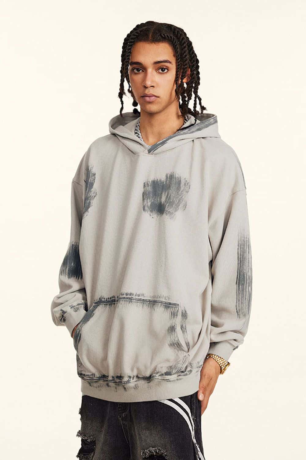 Heavyweight Distressed Paint-Splatter Hoodie