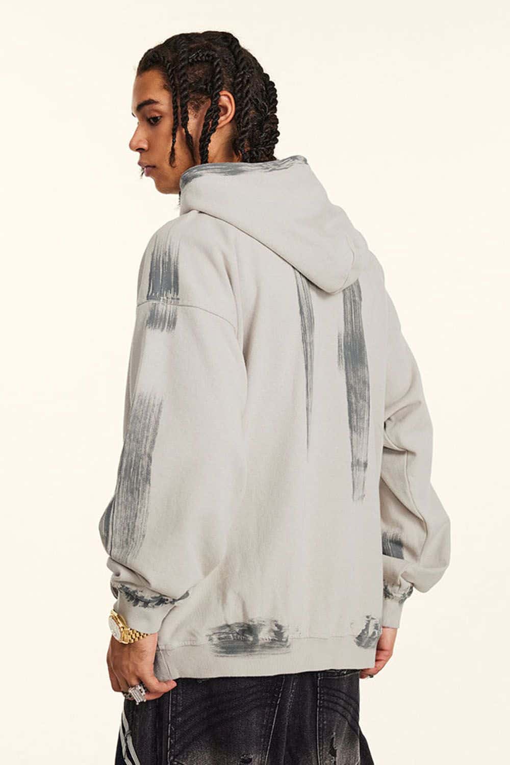 Heavyweight Distressed Paint-Splatter Hoodie