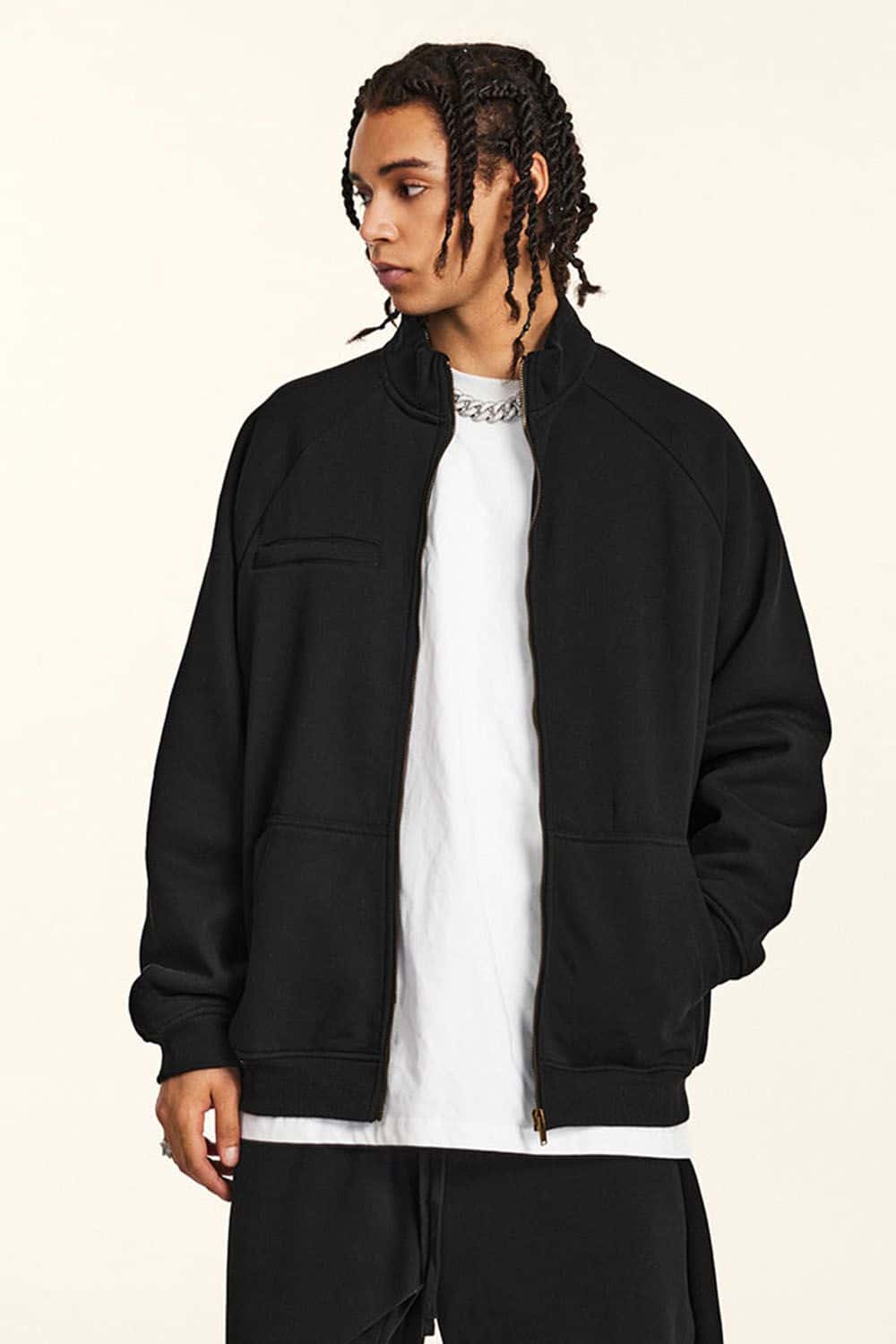 Light Gray Fleece-Lined Zip-Up Hoodie Jacket