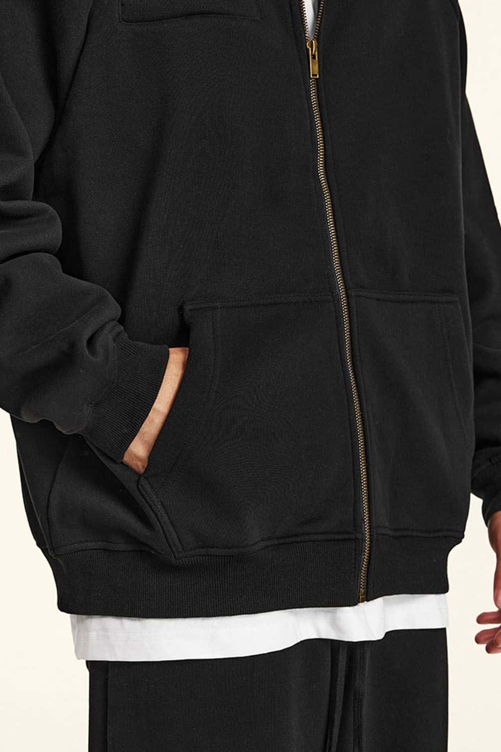 Light Gray Fleece-Lined Zip-Up Hoodie Jacket