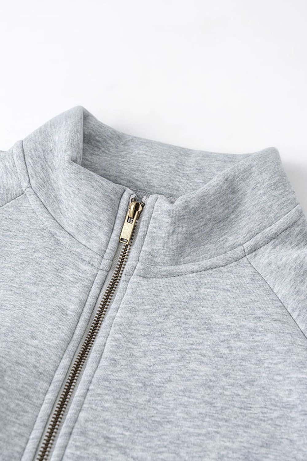 Light Gray Fleece-Lined Zip-Up Hoodie Jacket