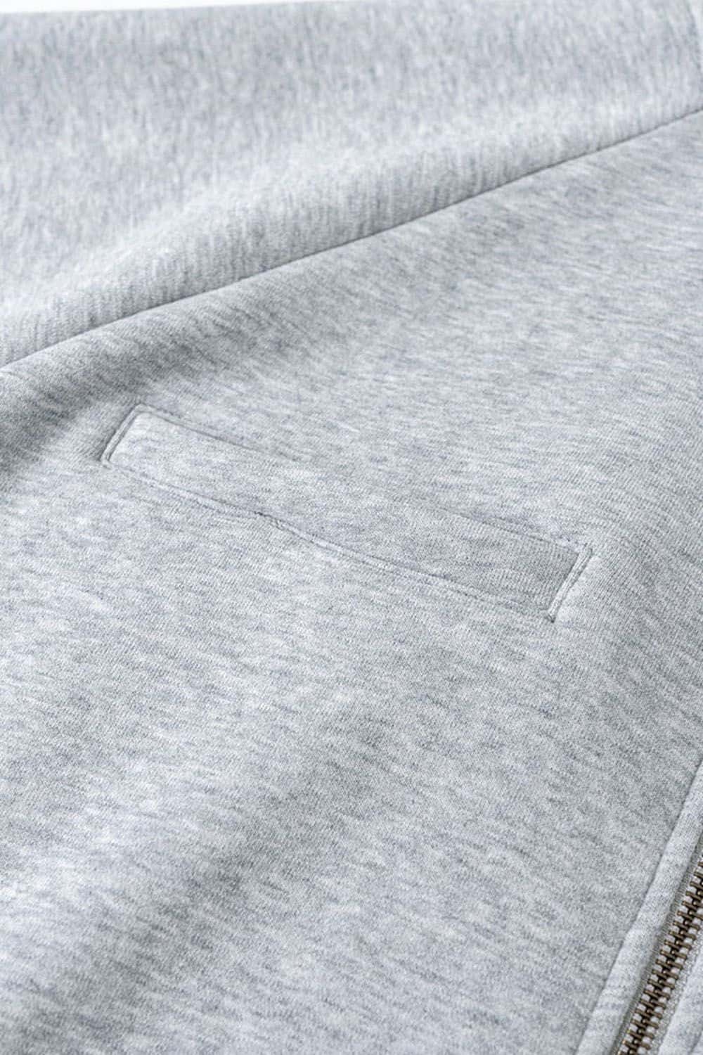 Light Gray Fleece-Lined Zip-Up Hoodie Jacket