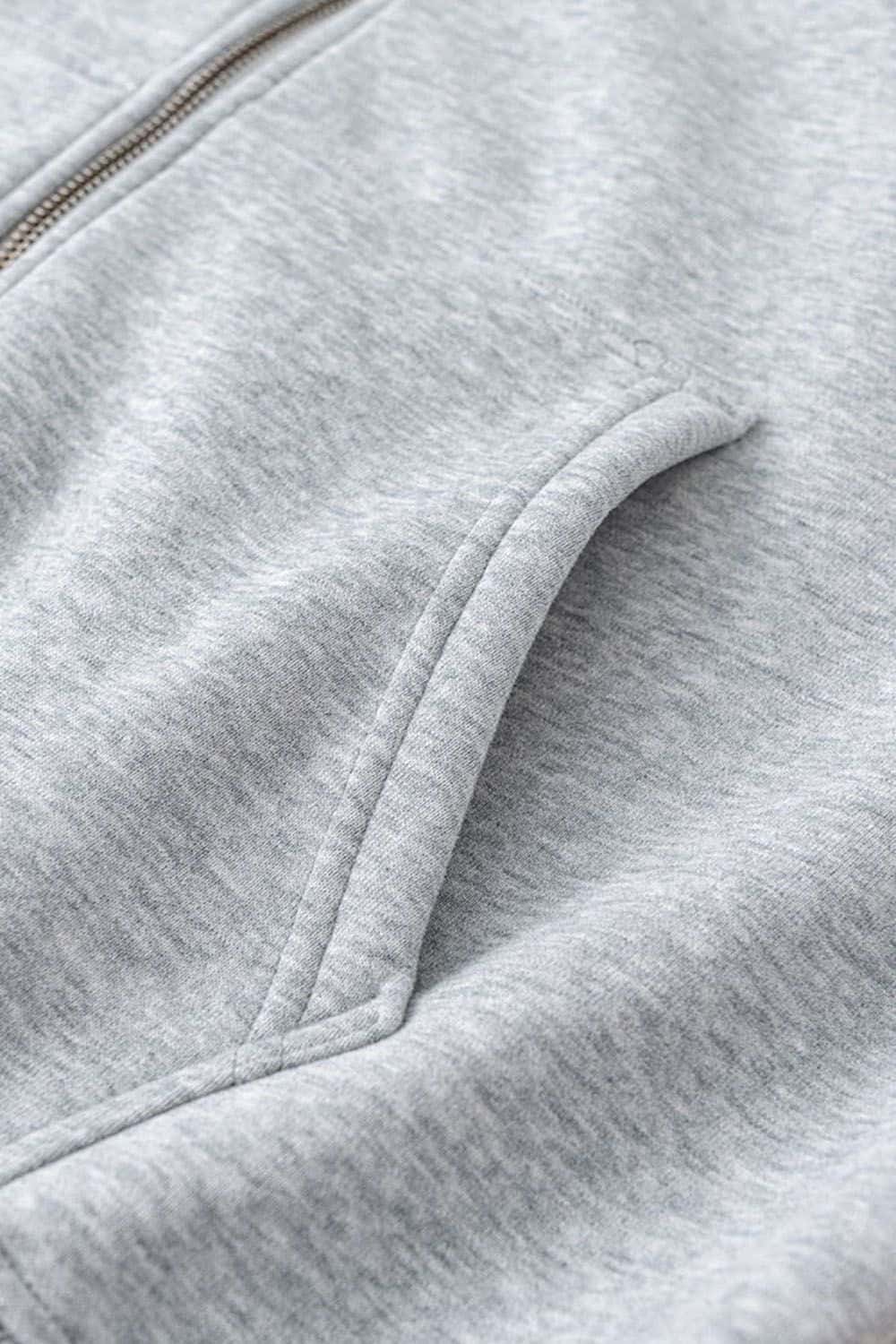 Light Gray Fleece-Lined Zip-Up Hoodie Jacket