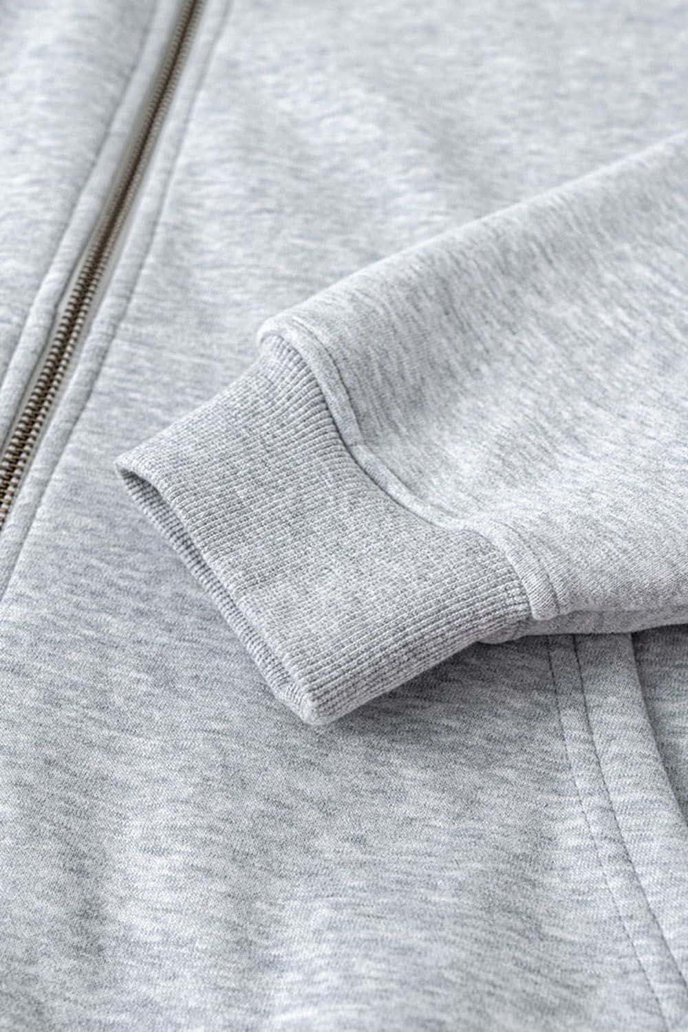 Light Gray Fleece-Lined Zip-Up Hoodie Jacket