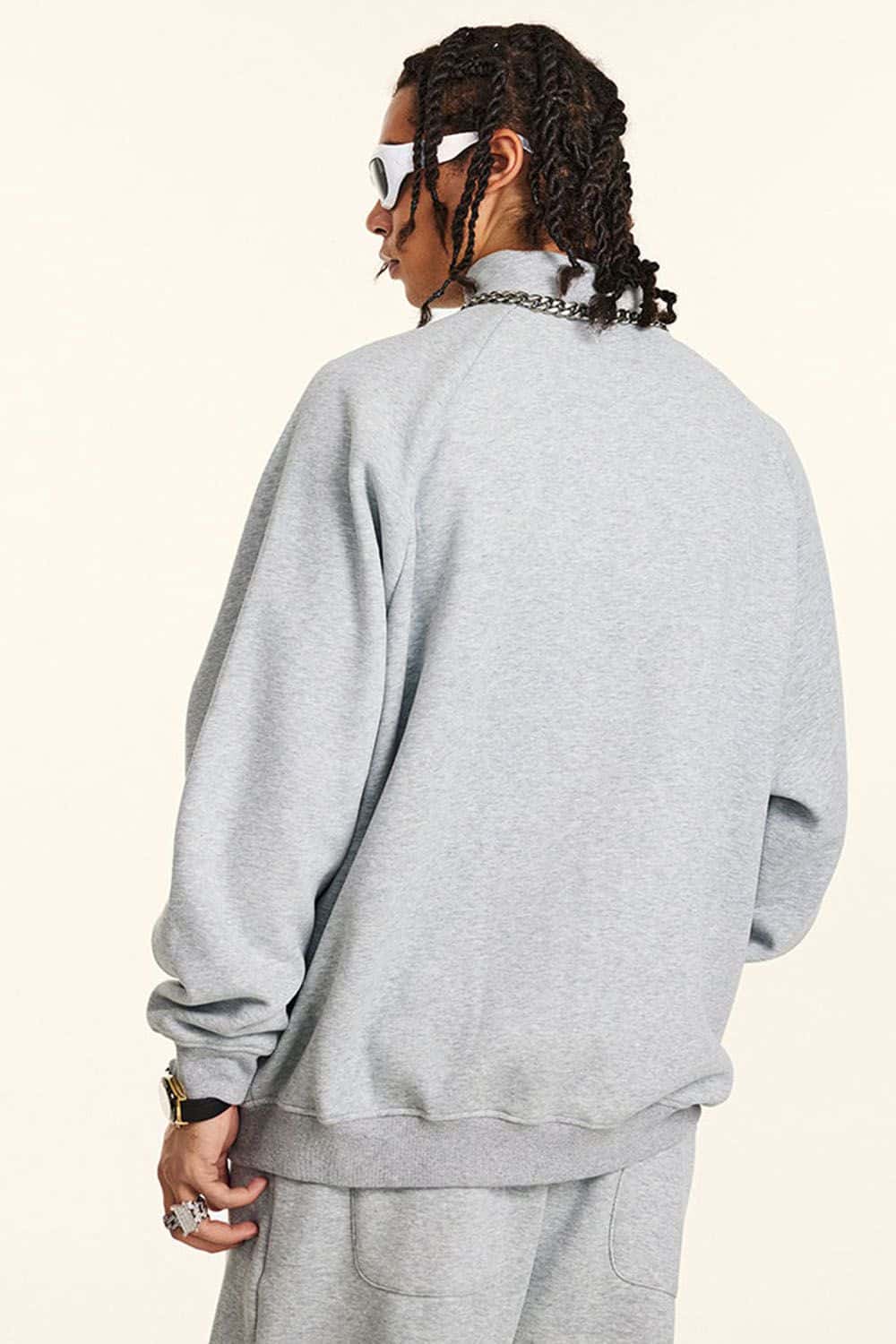 Light Gray Fleece-Lined Zip-Up Hoodie Jacket