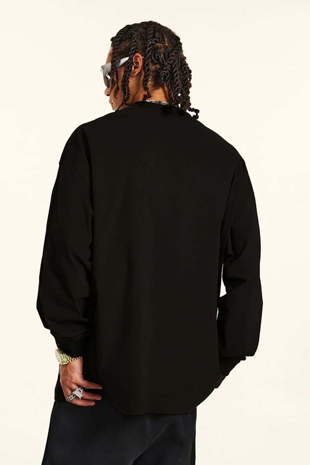 Rock Band Scissor Hands Graphic Water-Washed Long Sleeve T-Shirt