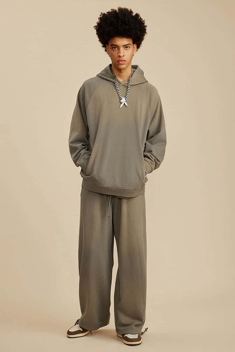 Light Blue Vintage Wash Drop Shoulder Hoodie