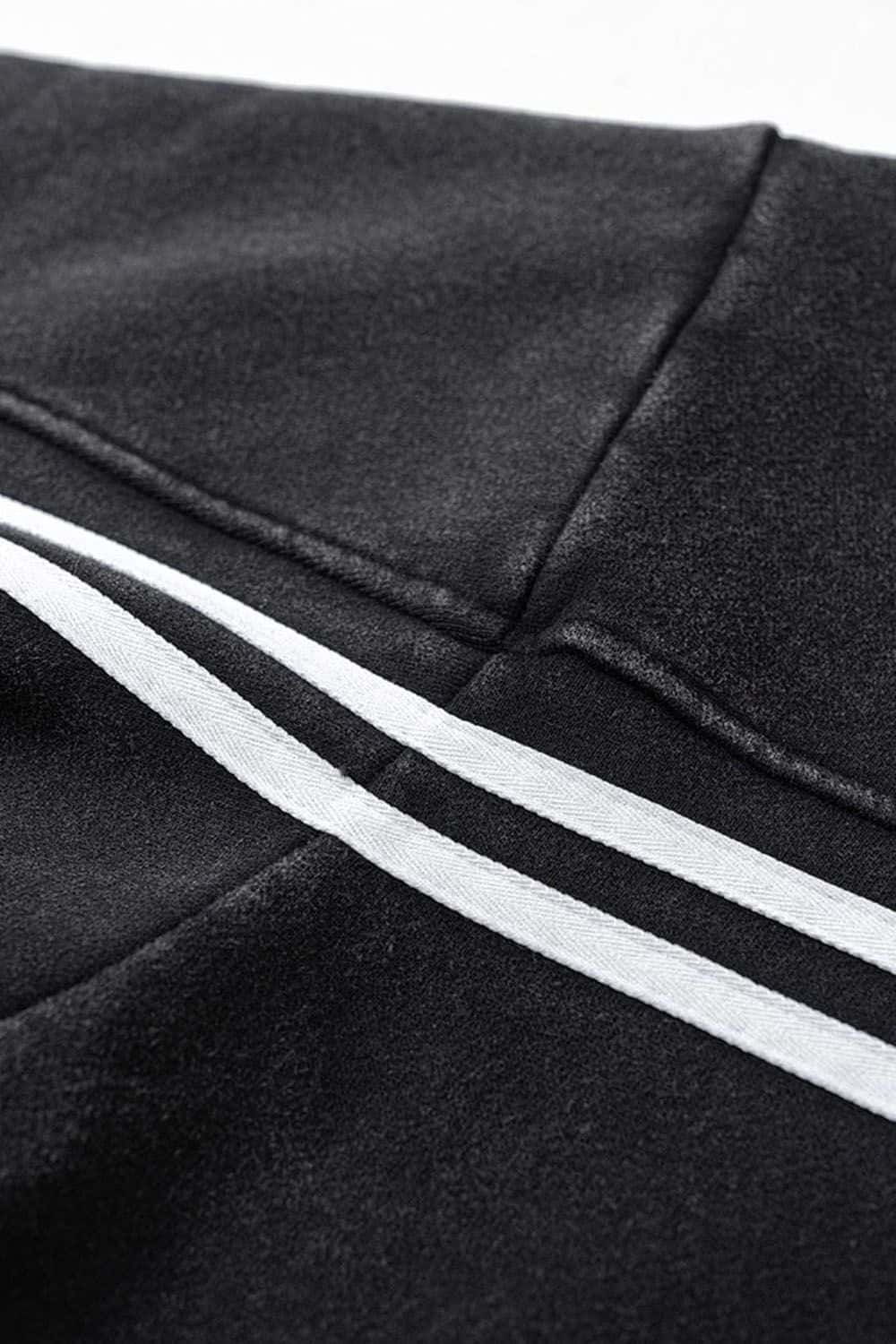 Vintage Washed Black Hoodie with White Stripes