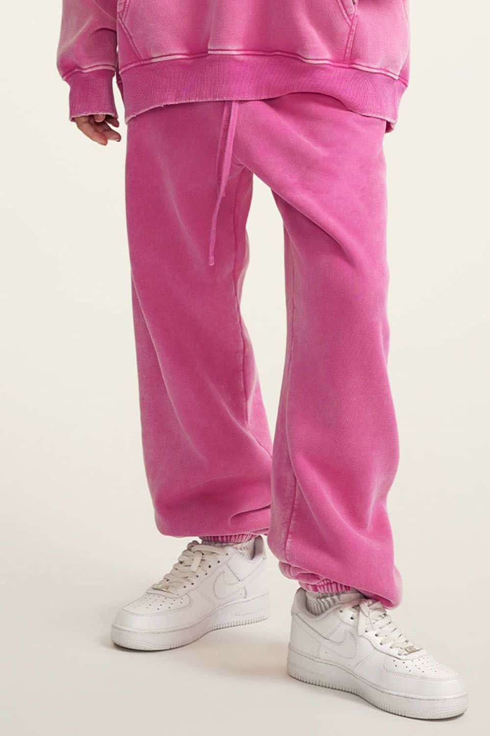Vintage Washed Fleece-Lined Joggers with Cuffed Ankles