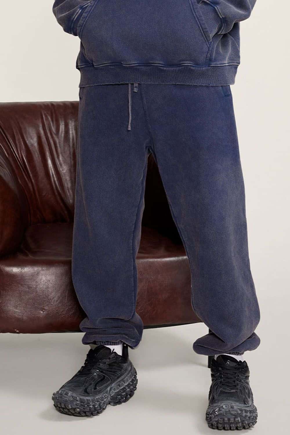 Vintage Washed Fleece-Lined Joggers with Cuffed Ankles