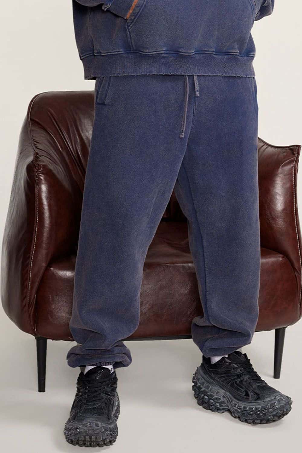 Vintage Washed Fleece-Lined Joggers with Cuffed Ankles