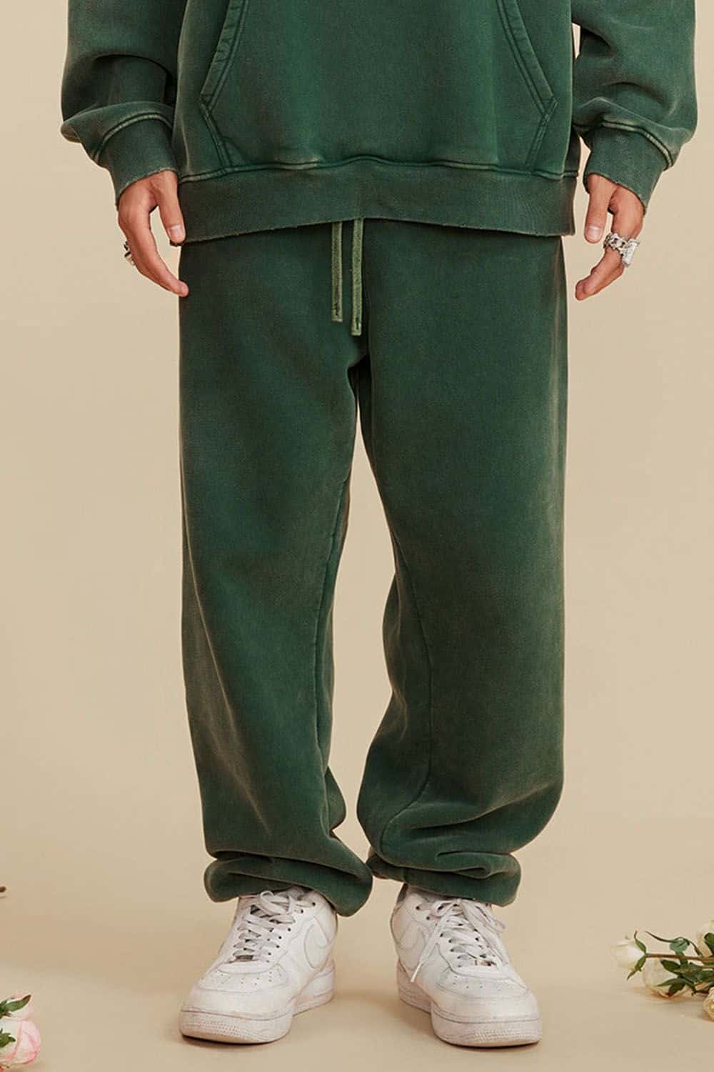 Vintage Washed Fleece-Lined Joggers with Cuffed Ankles