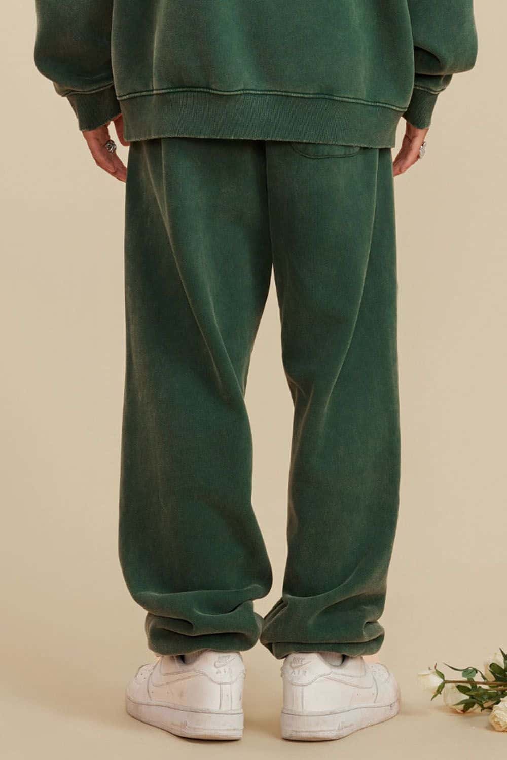 Vintage Washed Fleece-Lined Joggers with Cuffed Ankles