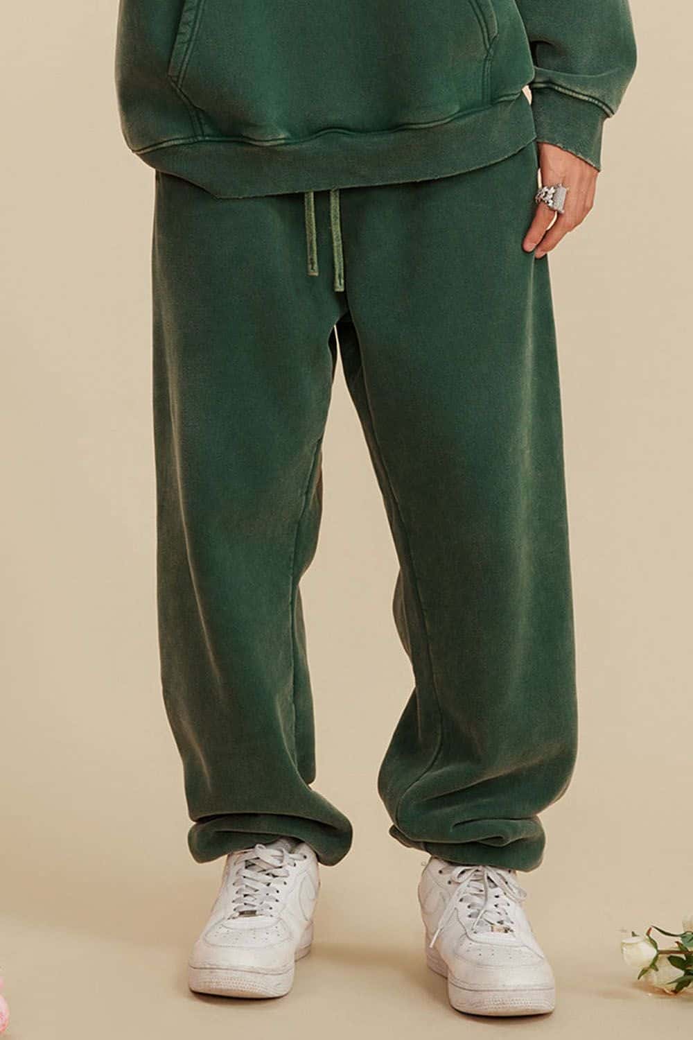 Vintage Washed Fleece-Lined Joggers with Cuffed Ankles
