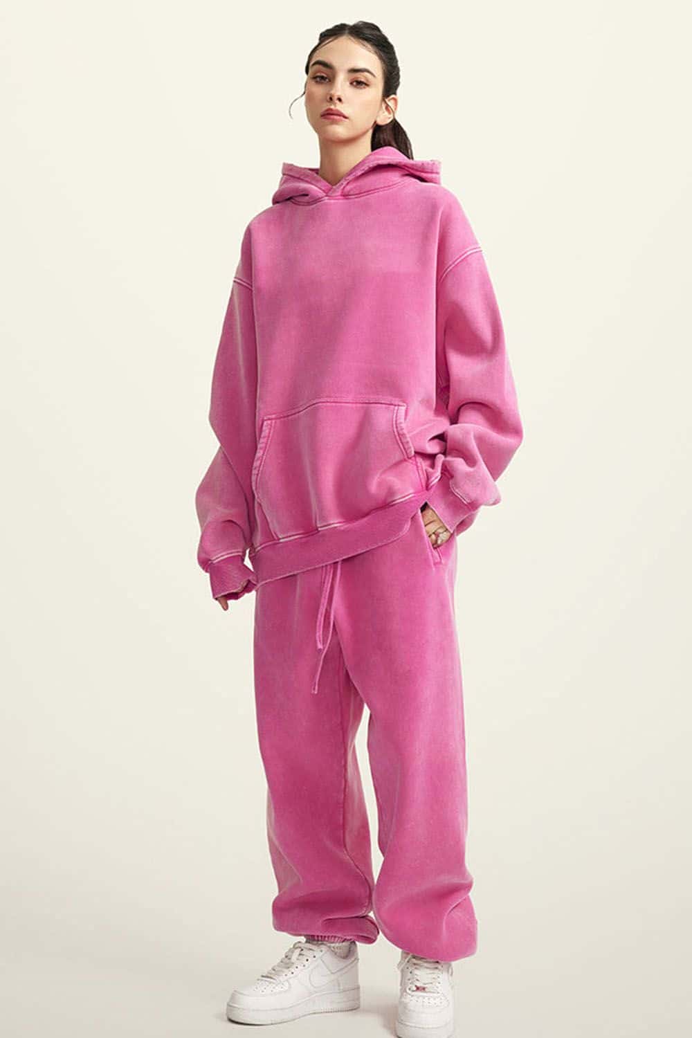 Vintage Washed Fleece-Lined Joggers with Cuffed Ankles