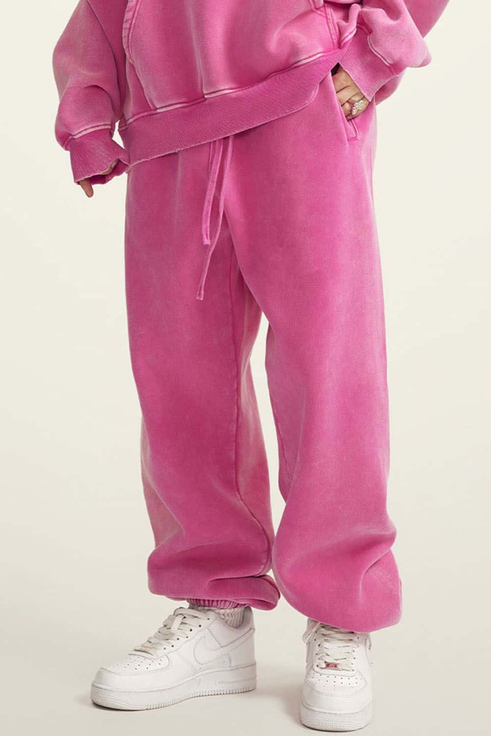 Vintage Washed Fleece-Lined Joggers with Cuffed Ankles