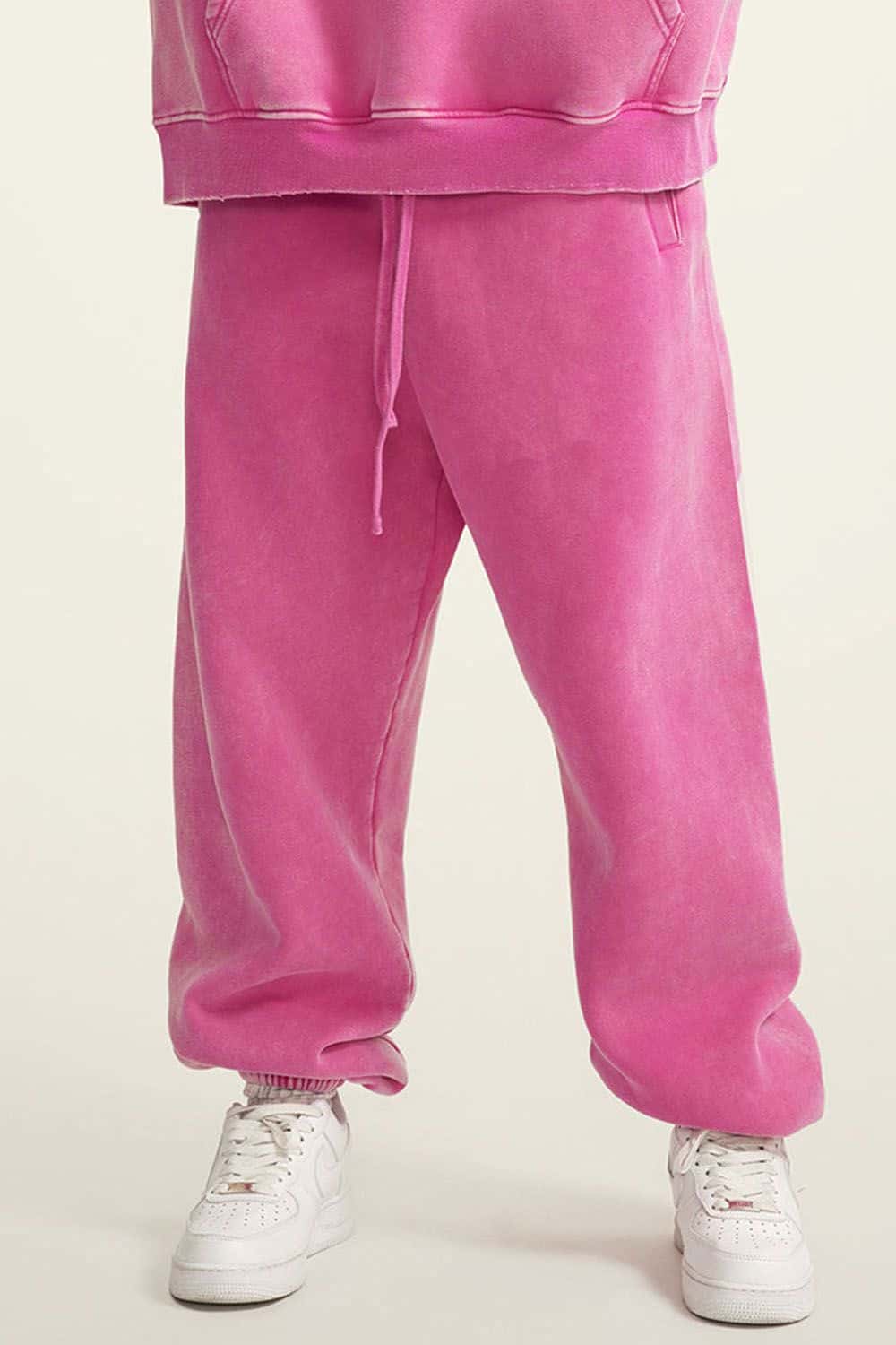 Vintage Washed Fleece-Lined Joggers with Cuffed Ankles