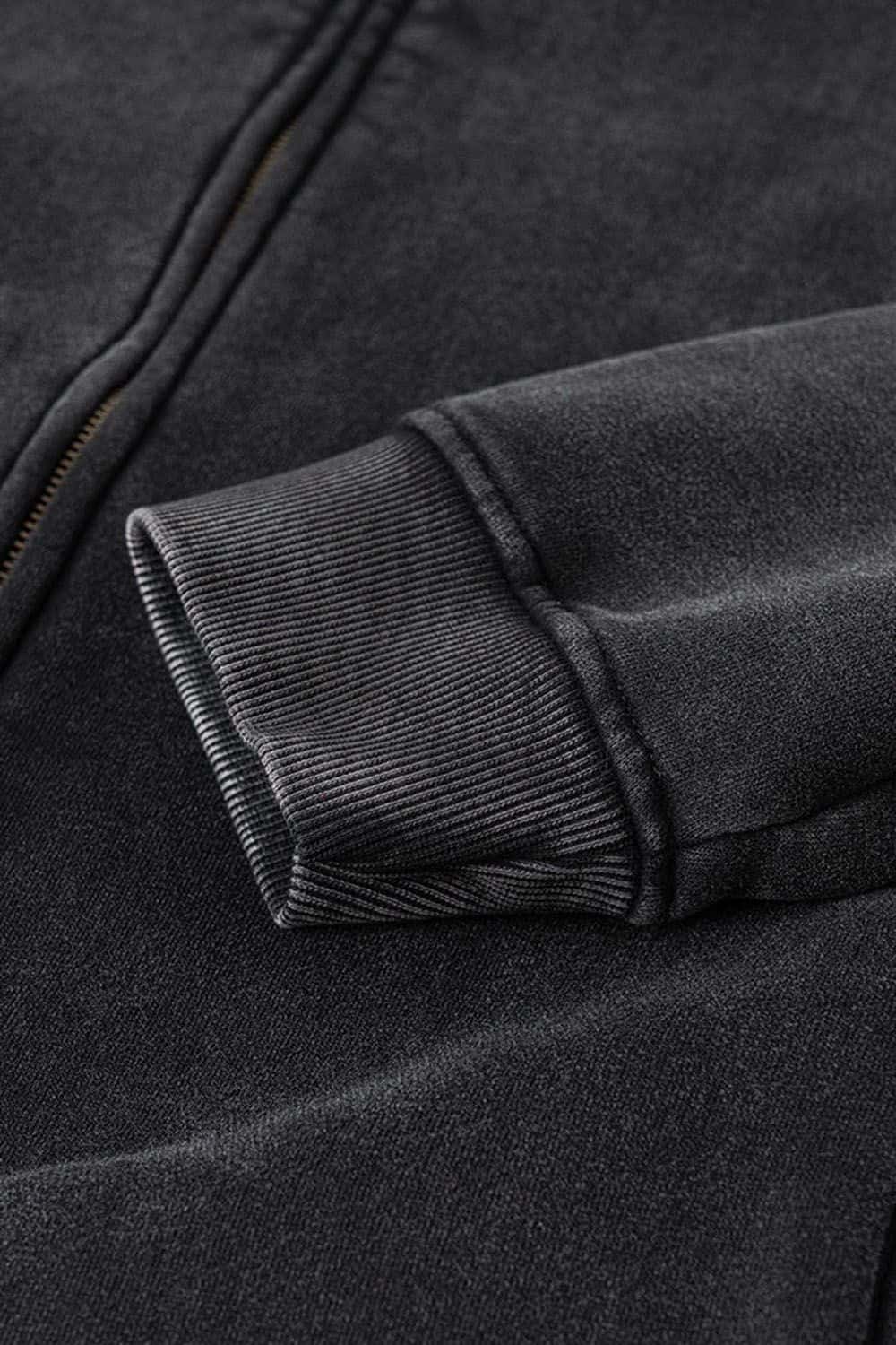 High Street Vintage Wash Fleece-Lined Zip-Up Hoodie