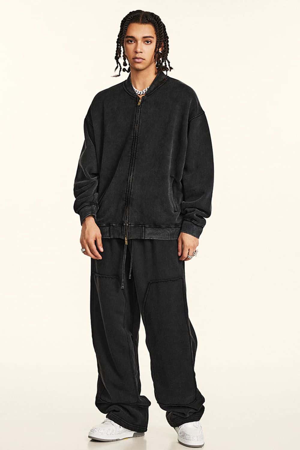 High Street Vintage Wash Fleece-Lined Zip-Up Hoodie