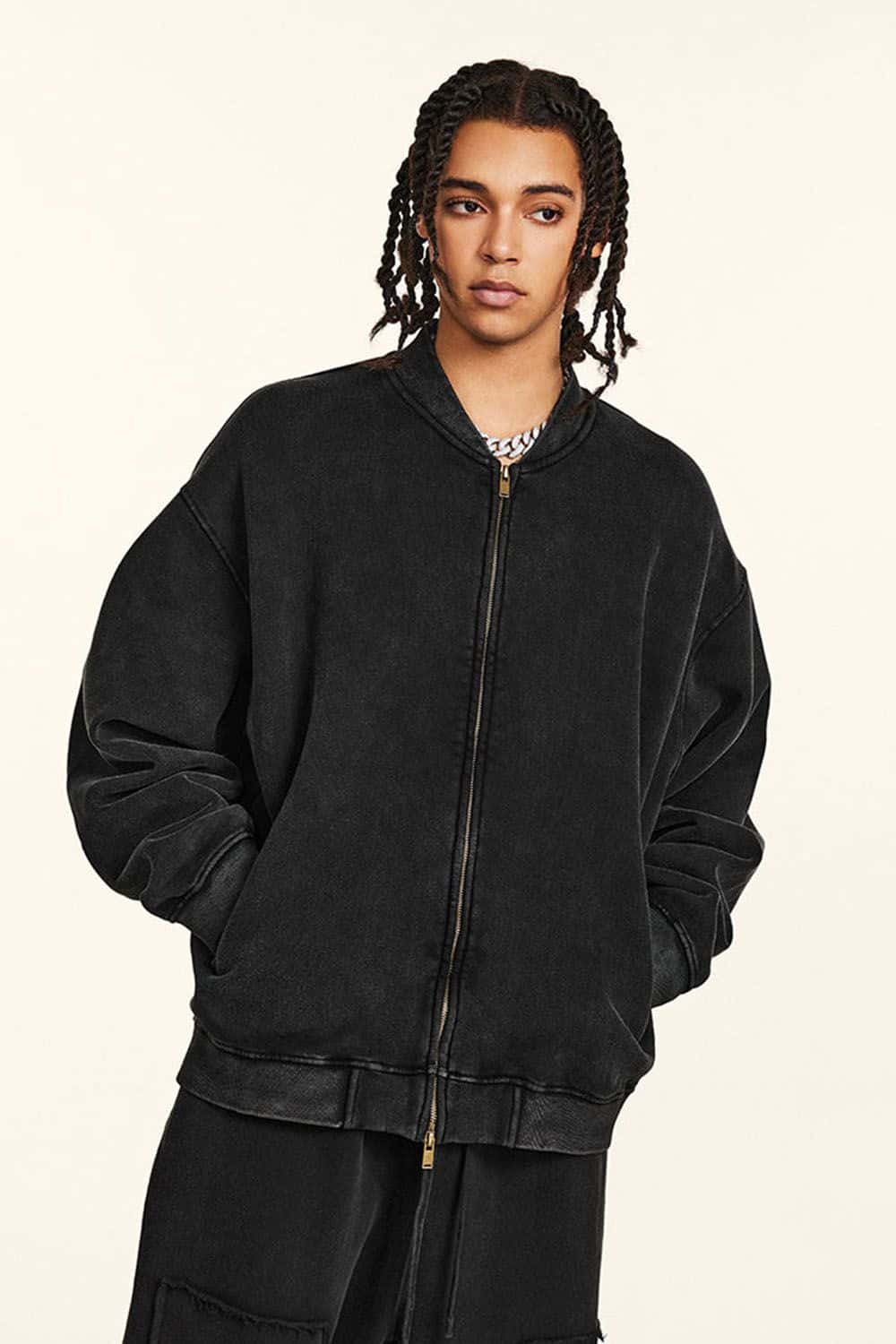 High Street Vintage Wash Fleece-Lined Zip-Up Hoodie