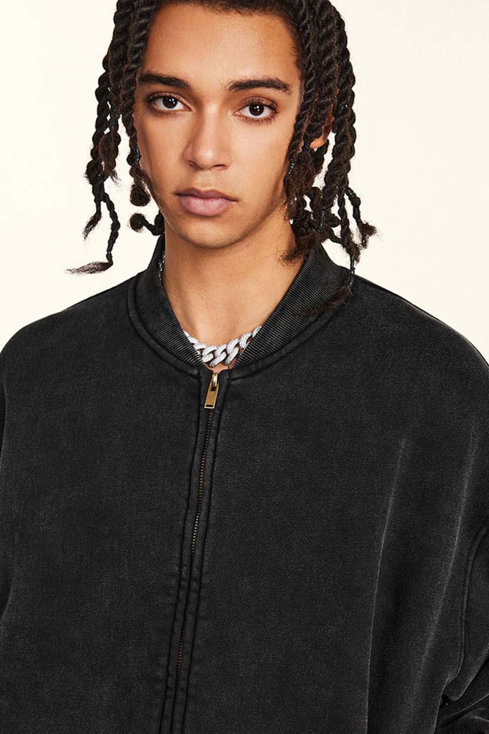 High Street Vintage Wash Fleece-Lined Zip-Up Hoodie