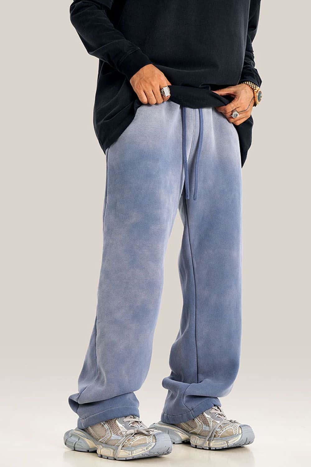 Fleece-Lined Thick Wide-Leg Streetwear Sweatpants