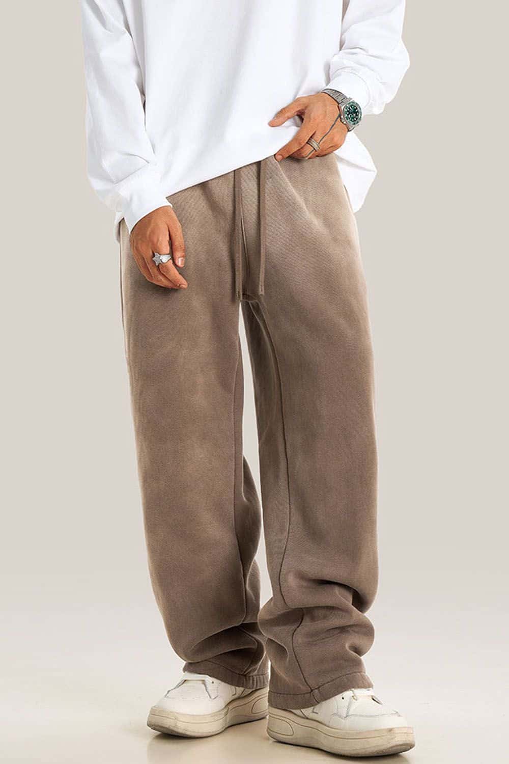 Fleece-Lined Thick Wide-Leg Streetwear Sweatpants