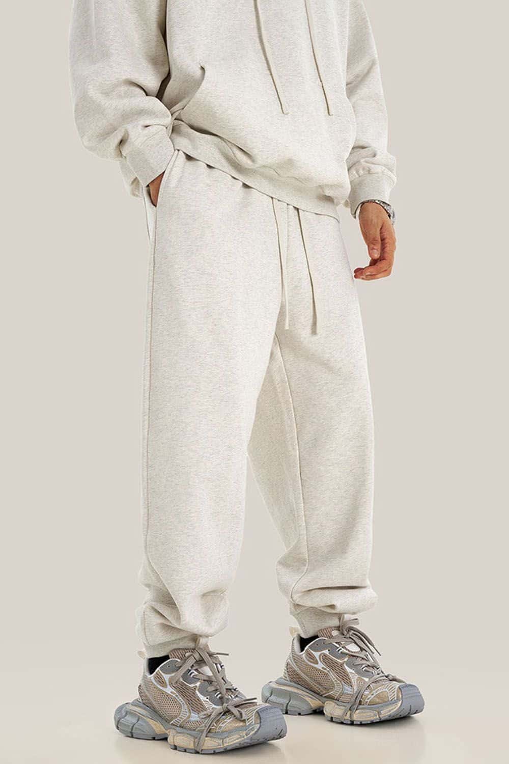 Loose-Fit White Drawstring Casual Sport Joggers