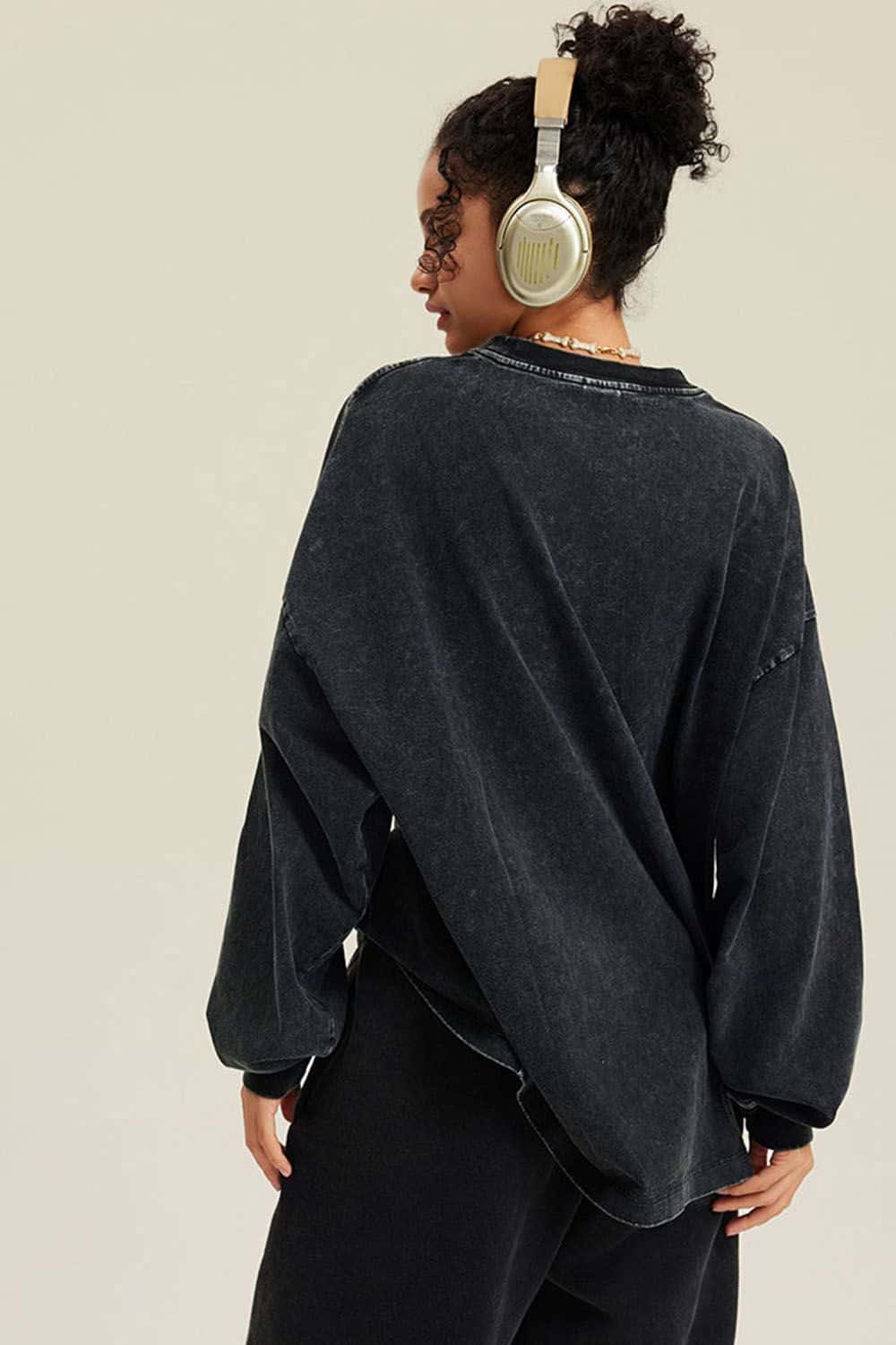 Loose Retro Flip Phone Print Long Sleeve T-Shirt