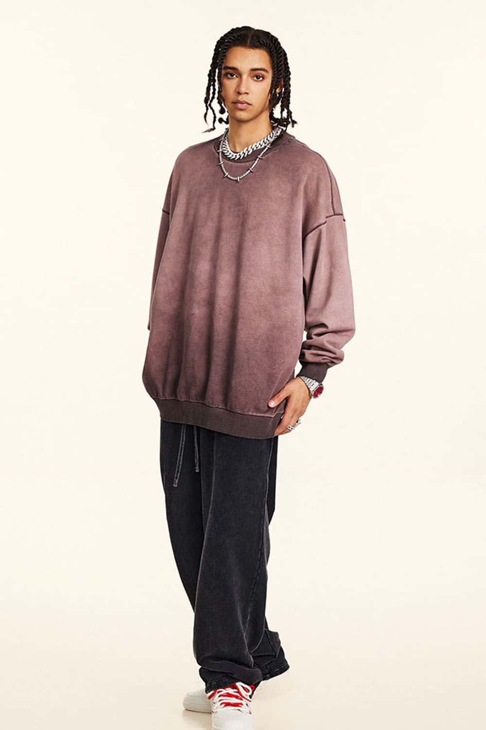Loose Silhouette Washed Crew Neck Sweatshirt